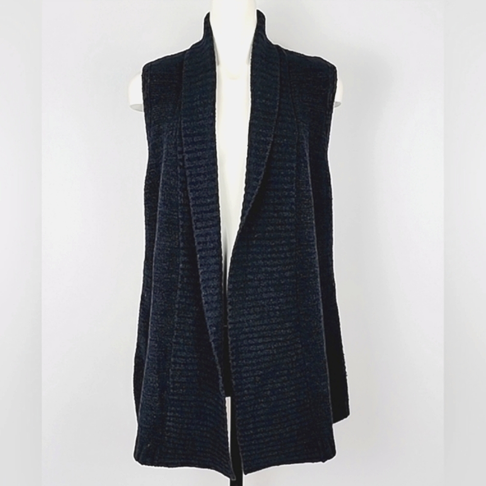 Loft  Long Open Front Vest Dark Teal Cotton Blend Cozy Soft Size Medium